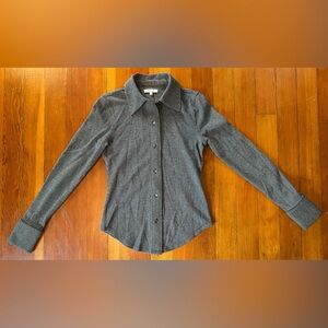 NWOT Madewell Mini Houndstooth Check Stretch Slim Button-Down Shirt - 6 - Black